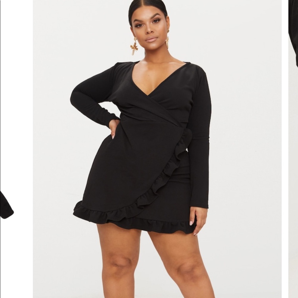 PLT PLUS SIZE LONG SLEEVE RUFFLE WRAP DRESS